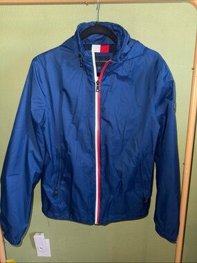 Tommy Hilfiger Royal Blue Hooded Windbreaker with Signature Trim